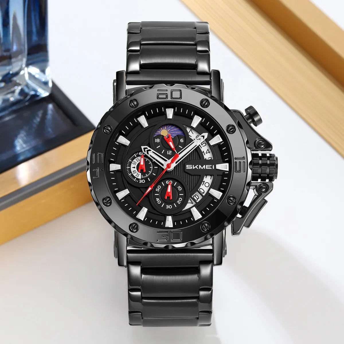 SKMEI - 9344 - Multifunctional Calendar Chronograph Sports Quartz Watch - Black image 1