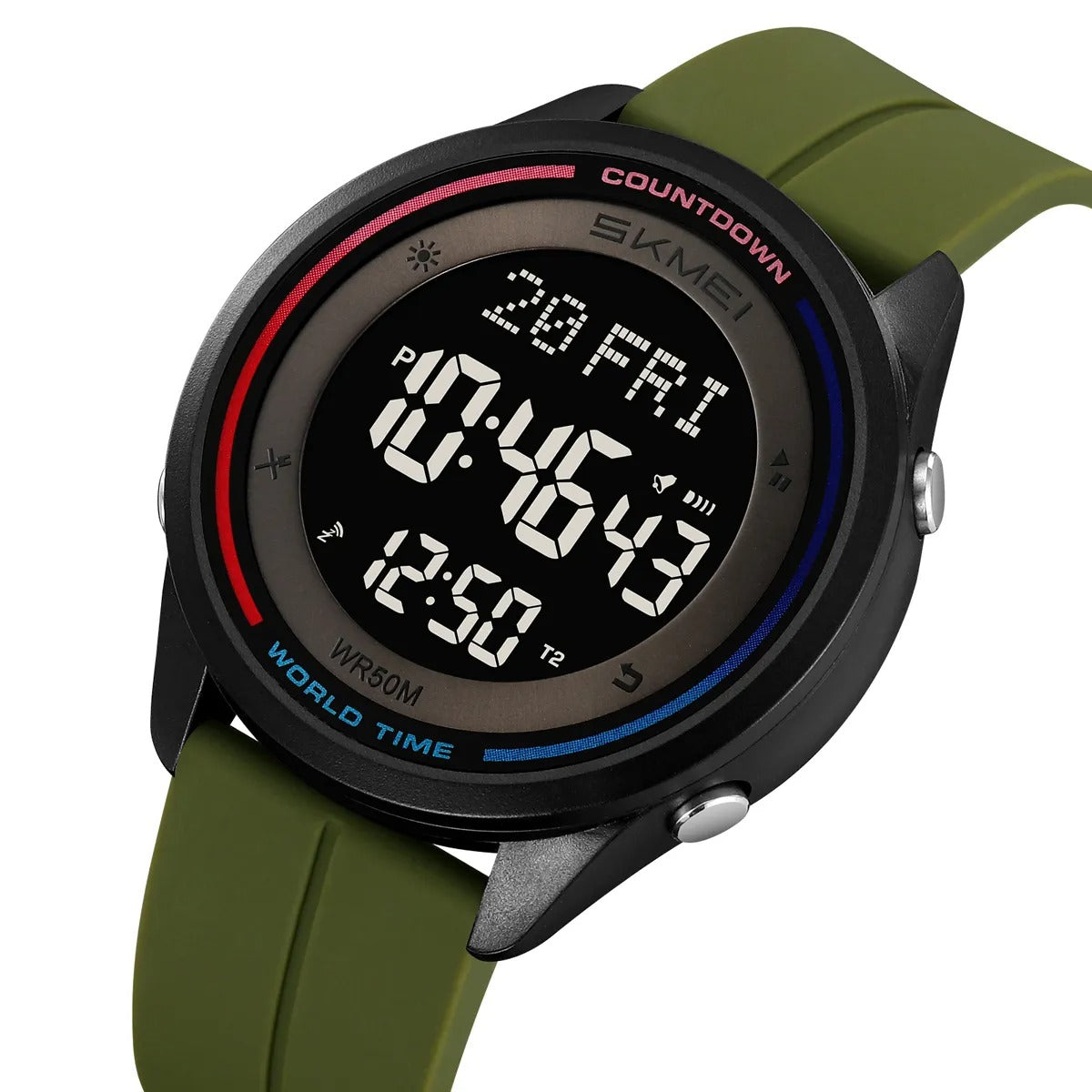 SKMEI 2412 Digital Countdown World Time Sports Watch - armygreen/silicon image 0