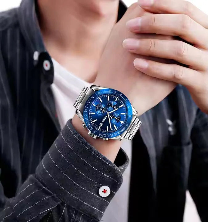 Skmei - 9253 - Elite Chronograph Watch - Silver/Blue-Steel image 1