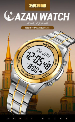 SKMEI - 2097 - Qibla Azan Time Reminder Prayer Watch - silver/gold-white image 2