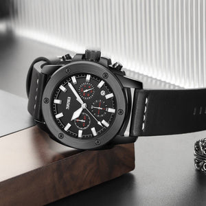 Skmei 9327 - Functional Chronograph Features Watch - black-black image 3