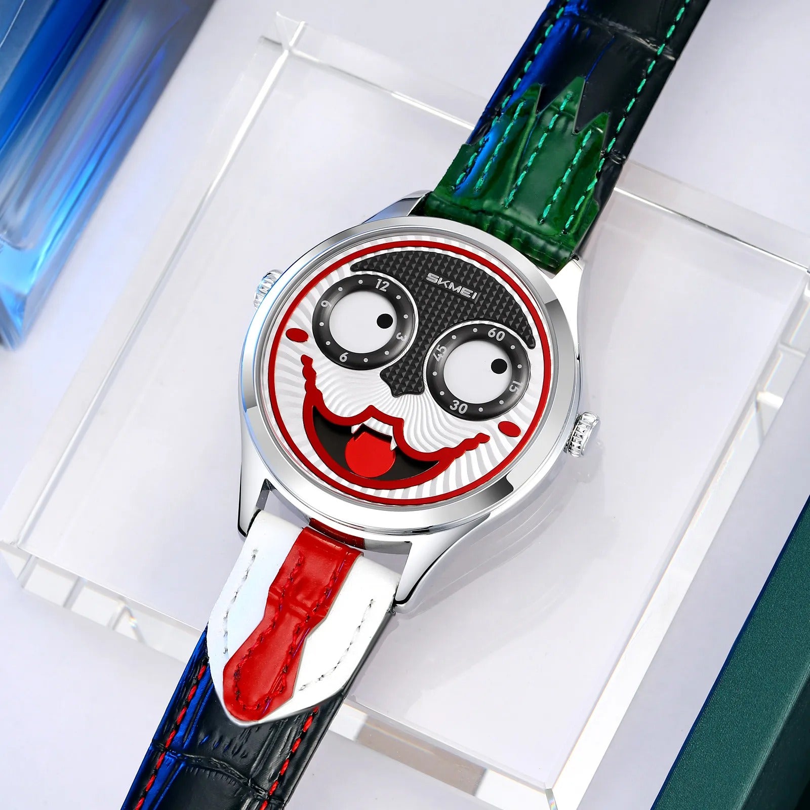 Skmei – 9389 – Whimsical Design Clown Dial Watch – Silver/Black image 3