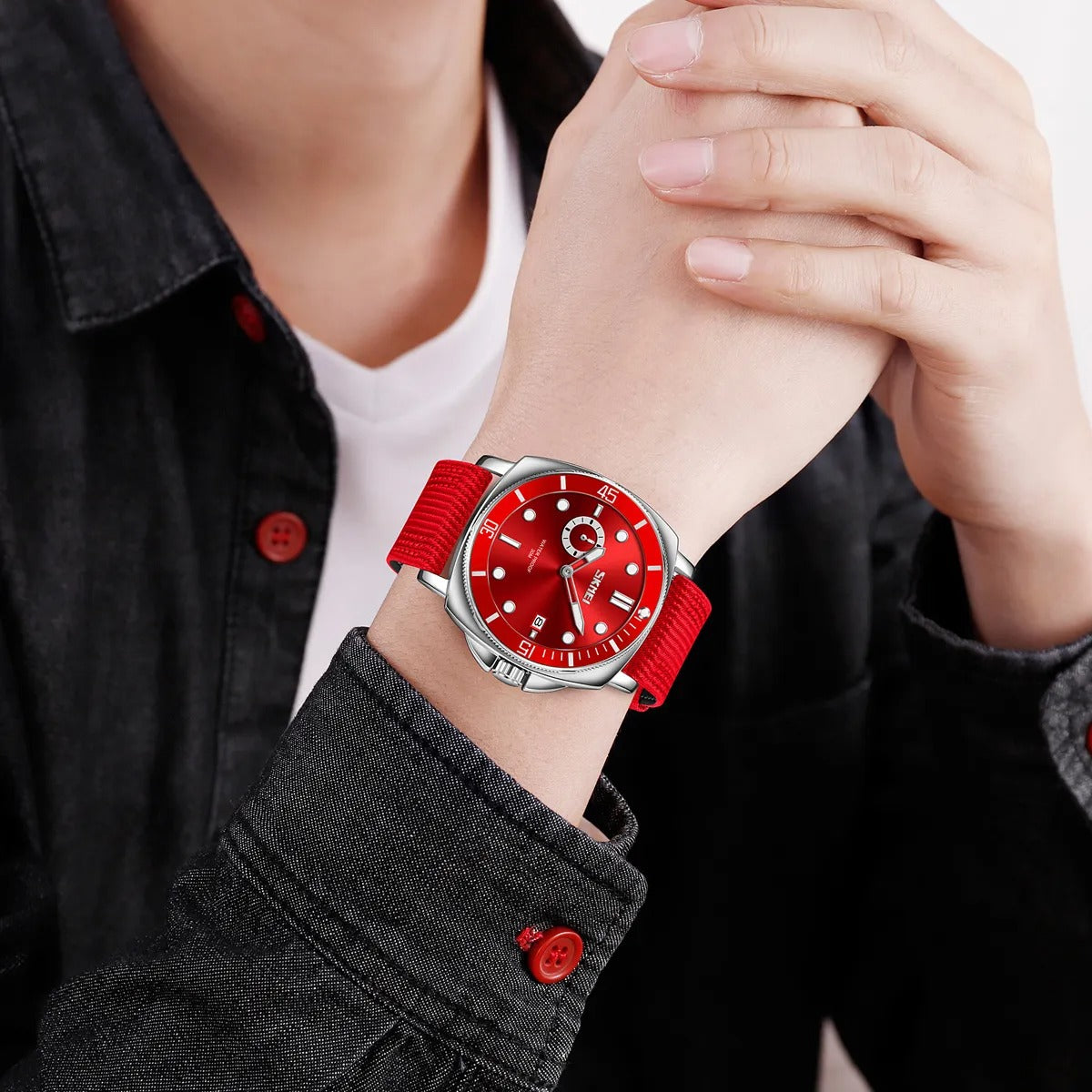 SKMEI 9328 Analog Quartz Nylon Strap Casual Watch - red image 2