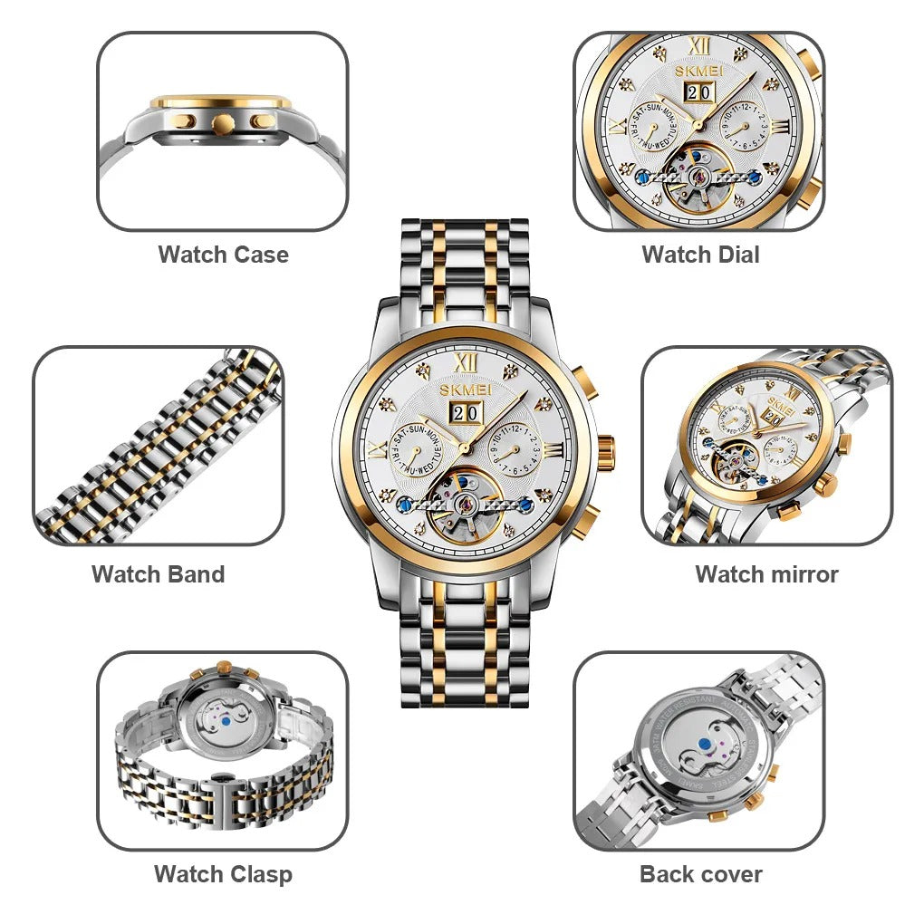 SKMEI - M029 - Automatic Movement Skeleton Watch - gold/silver silver image 5