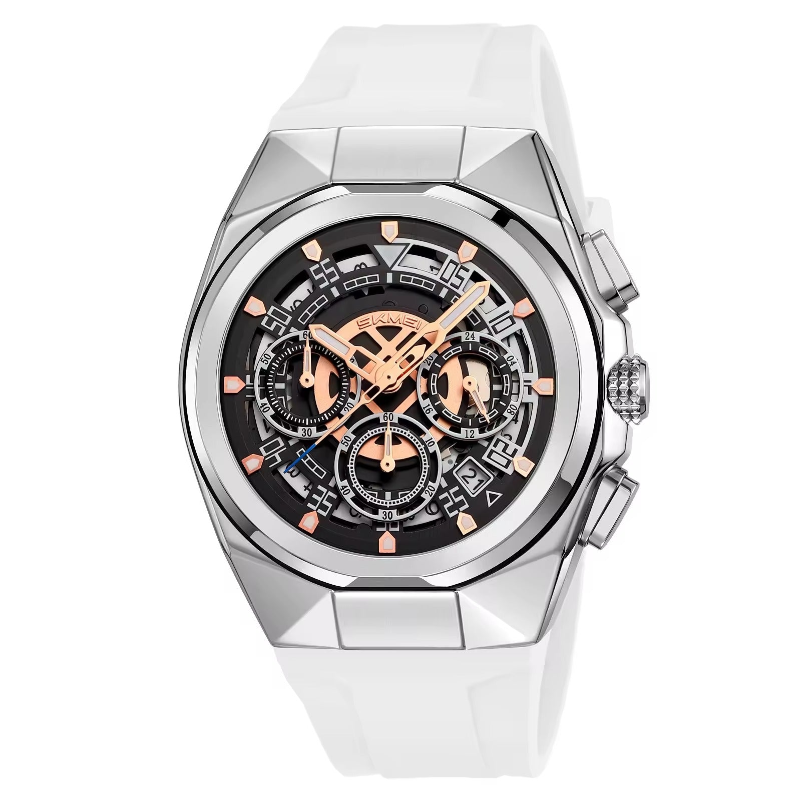 SKMEI - 9377 - Sporty Multi-Function Quartz Watch - silver/white image 3