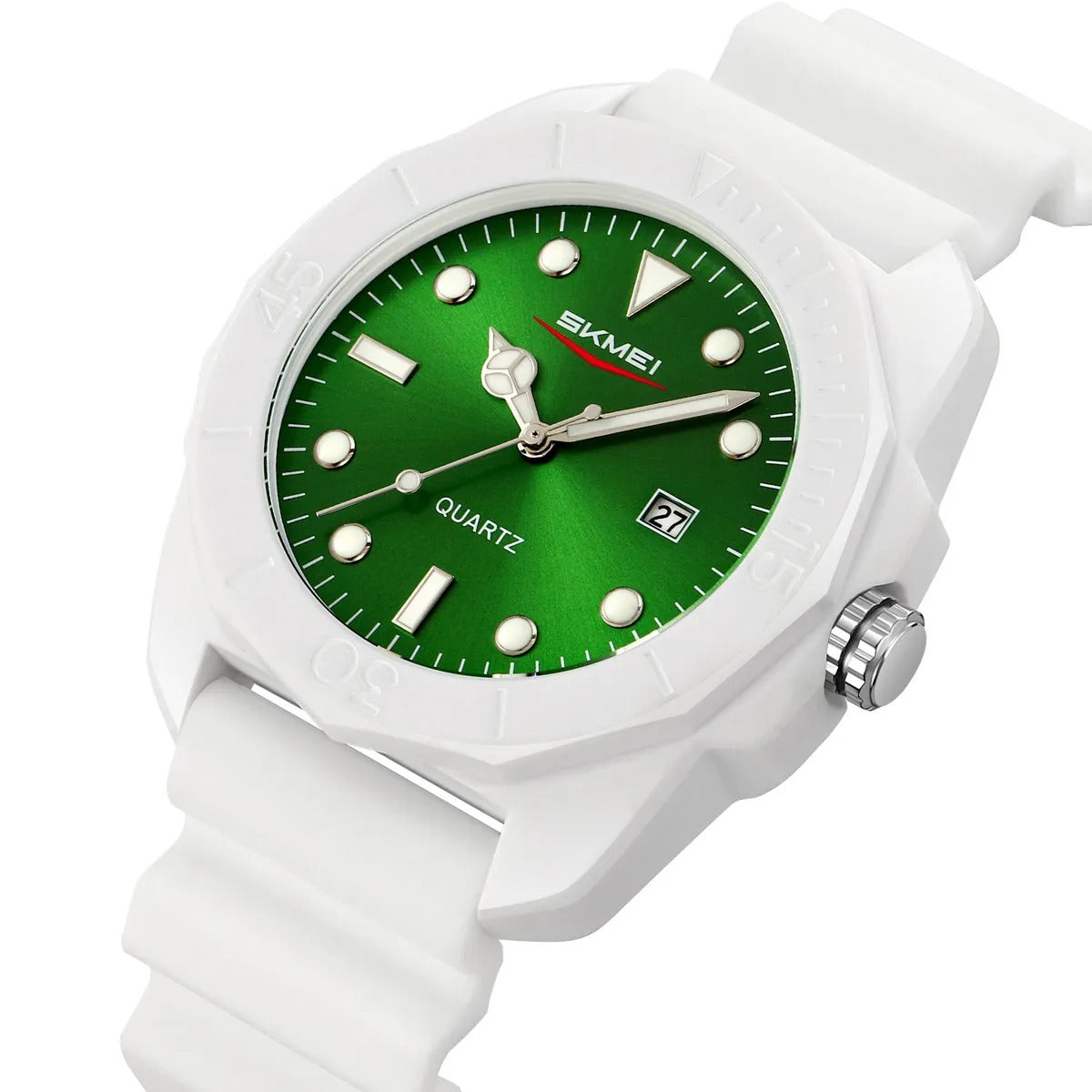 Skmei - 2393 - Quartz Analog Silicone Strap Watch - white/green image 1