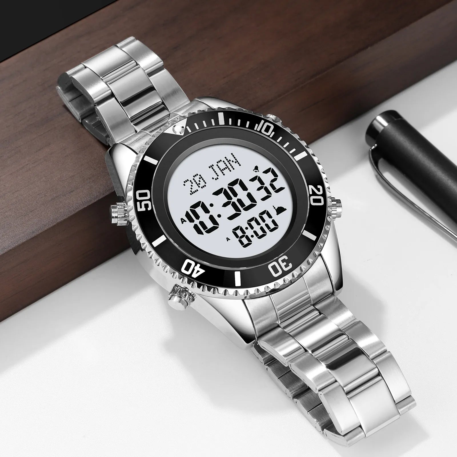 SKMEI - 2141 - Qibla Azan Time Reminder Prayer Watch - silver image 1