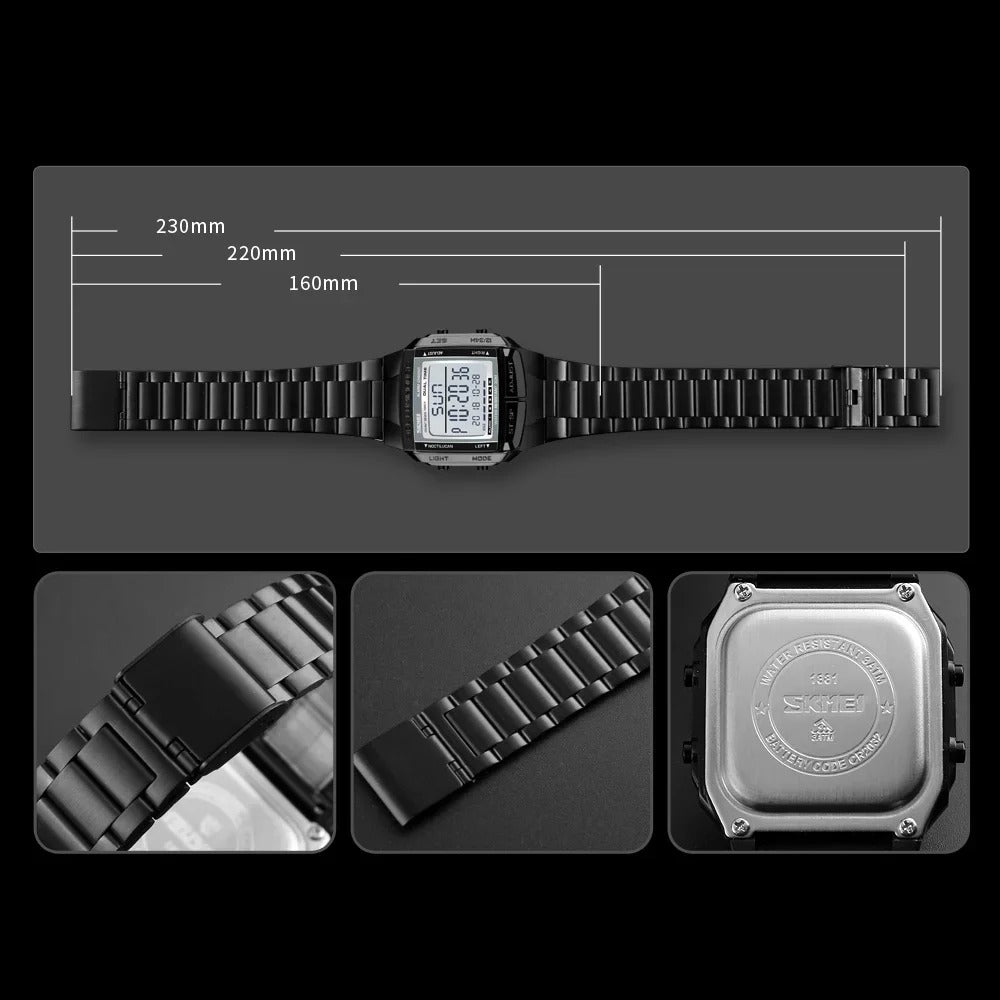 Skmei - 1381 - Digital Stainless Steel Watch - Black image 3