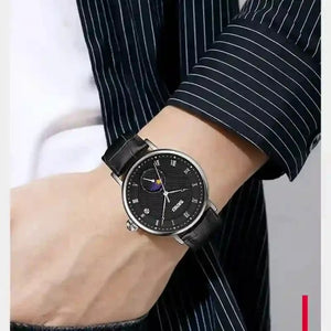 SKMEI 9308 Moon Phase Roman Leather Watch - black/black image 2