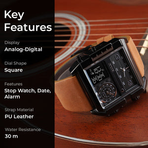Skmei - 1584 - Sports Quartz Waterproof Tiple time - Black/Brown-Leather image 1
