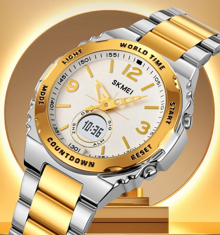 Skmei – 2310 – Digital World Time Analog Watch – Silver/Gold image 3