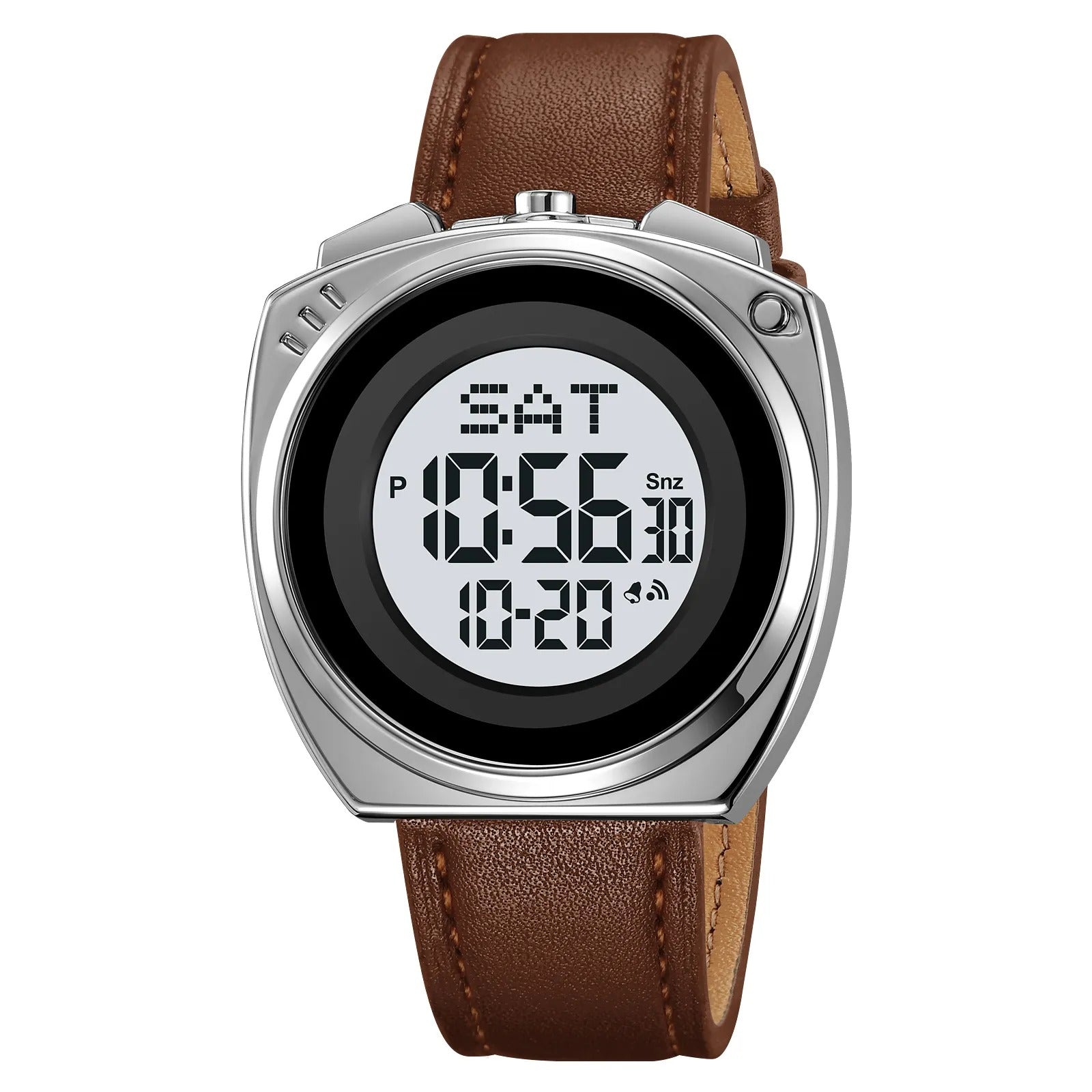 SKMEI 2241 Digital Leather Strap Watch - silver/white image 0