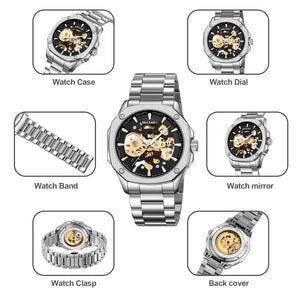 Skmei - 9378 - Automatic Skeleton Watch - silver/black image 3