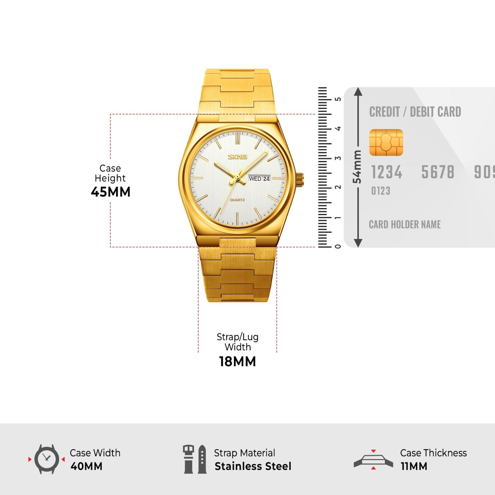 Skmei 9288 Business Class Luxury Watch - Gold/silver image 4