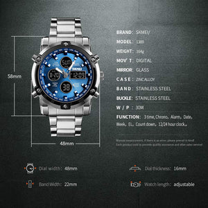 Skmei – 1389 – Dual Display Waterproof Business Watch - Silver/Blue image 6
