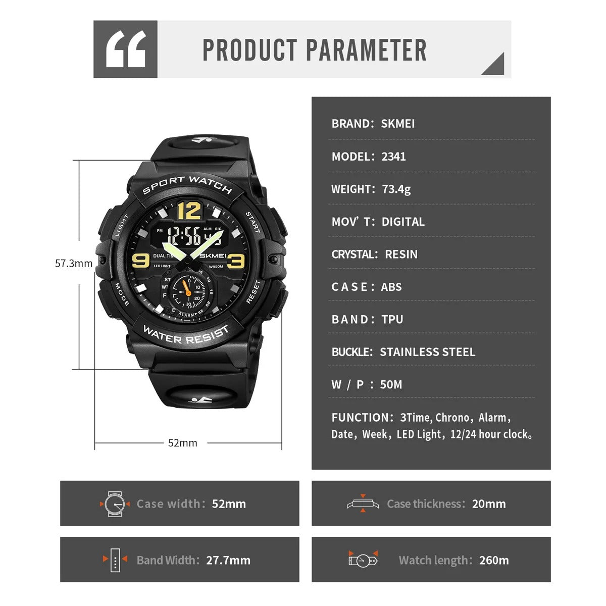 Skmei - 2341 - Power Strike Dual Display Watch - Black image 5