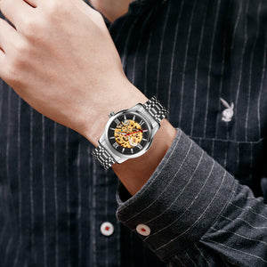 SKMEI - 9222 - Luxury Automatic Skeleton Watch - silver/black image 4