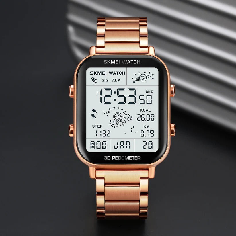 Skmei - 1888 - Digital Dial Step Count Pedometer Stainless Steel Watch - Rosegold image 0