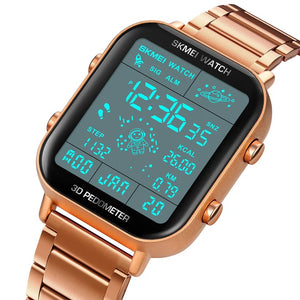 Skmei - 1888 - Digital Dial Step Count Pedometer Stainless Steel Watch - Rosegold image 2
