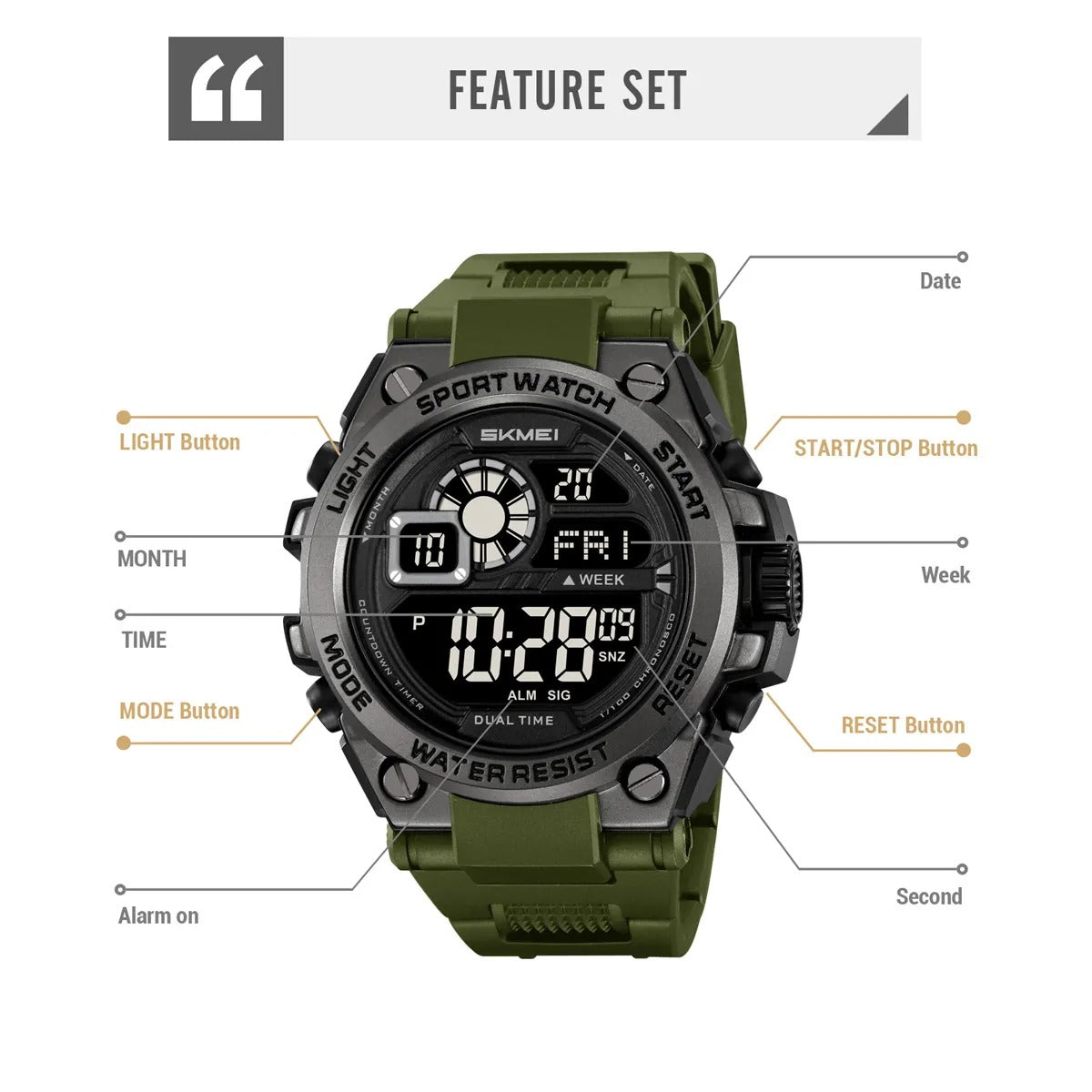 SKMEI 2318 Rugged Digital Sport Watch - armygreen image 3