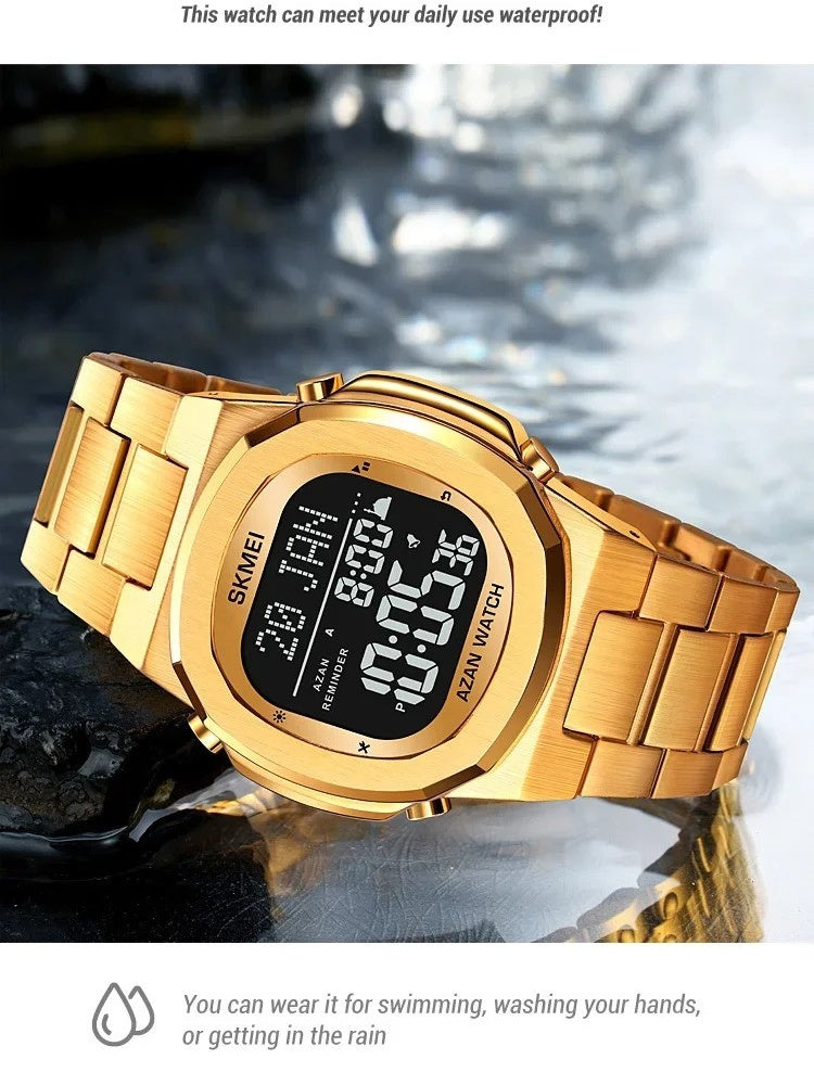 SKMEI - 2036 - Qibla Azan Time Reminder Prayer Watch - gold/black image 5
