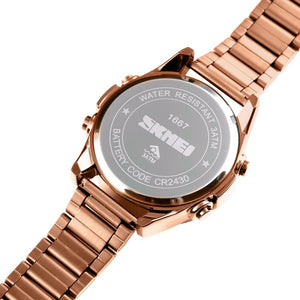 SKMEI - 1667 - Qibla Azan Time Reminder Prayer Watch - Rose gold/black image 2