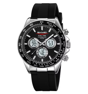 SKMEI - 2505 - Electronic Quartz Dual Display Watch - Silver/Black-SilicaGel image 1