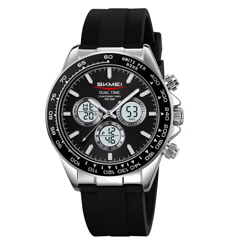 SKMEI - 2505 - Electronic Quartz Dual Display Watch - Silver/Black-SilicaGel image 1