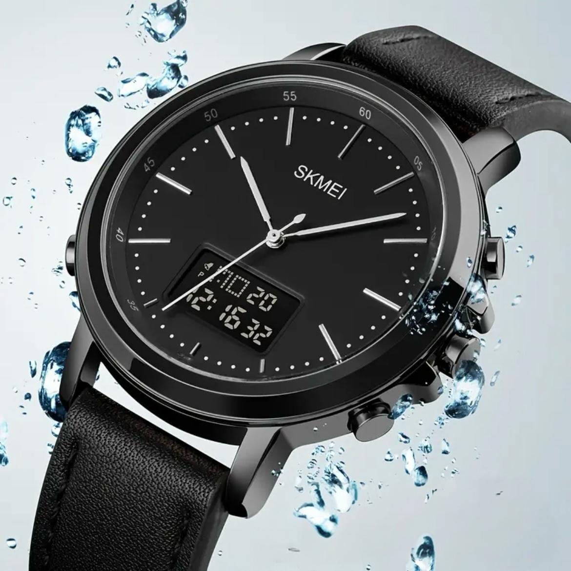 Skmei - 1652 (Strap) - Multifunctional Waterproof - Black/Black-Leather image 0