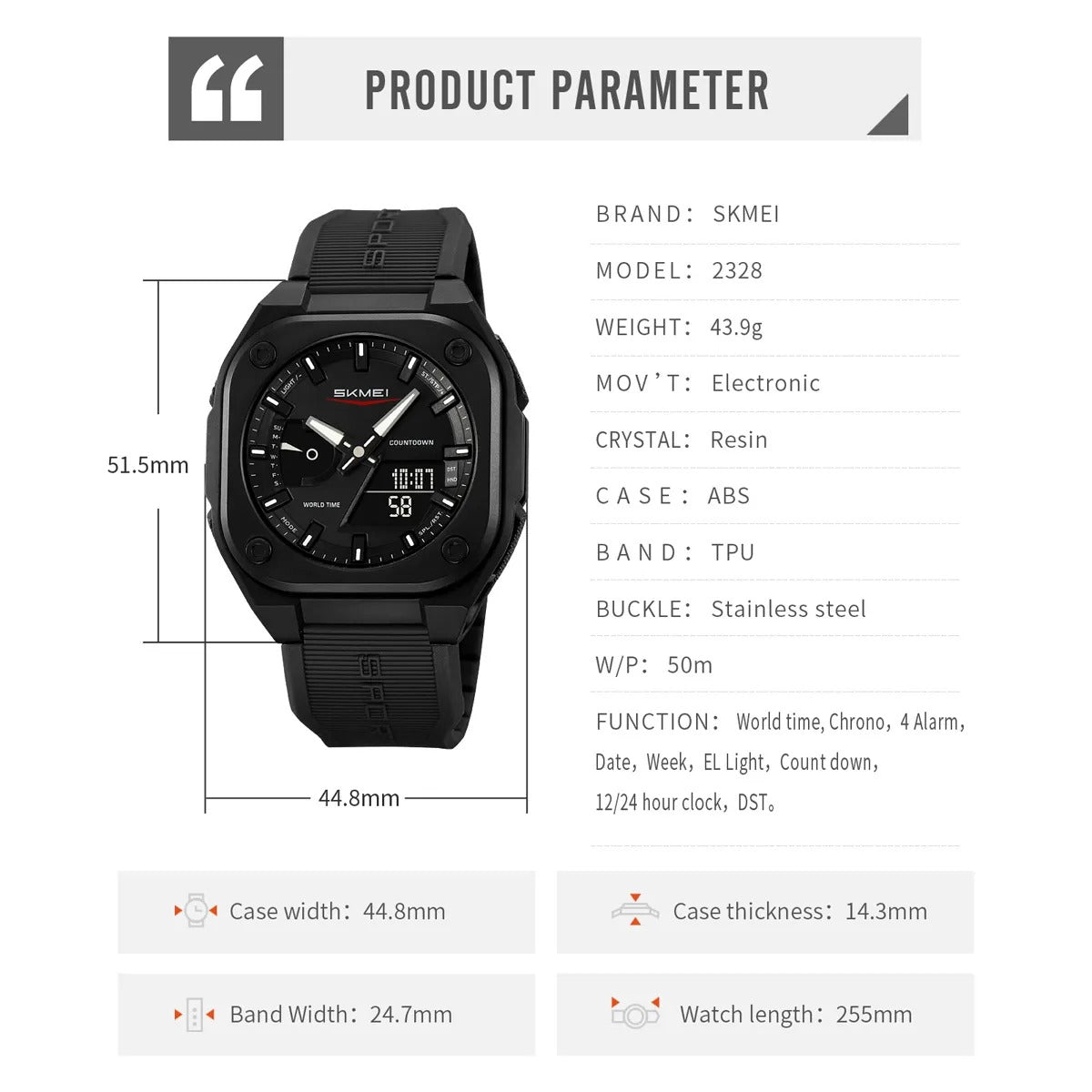 Skmei - 2328 - World Master Dual Display Watch - Black image 7