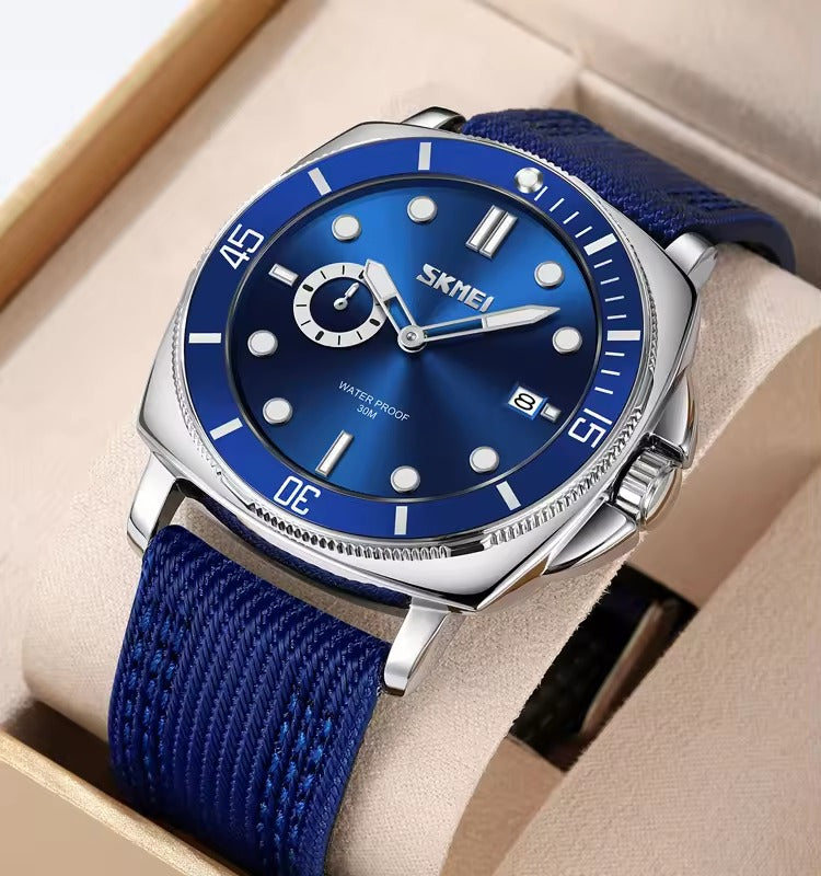 SKMEI 9328 Analog Quartz Nylon Strap Casual Watch - Blue image 3