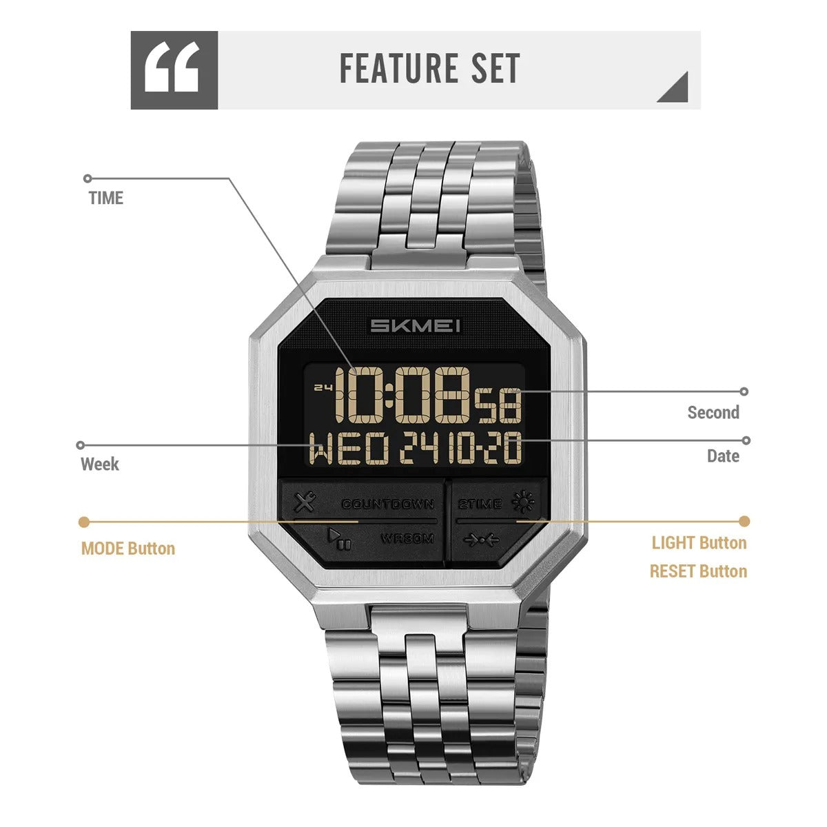 Skmei - 2350 - Digital MultifunctionalSports Watch with Dual Time - Silver image 6