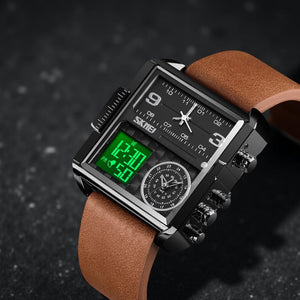 Skmei - 1584 - Sports Quartz Waterproof Tiple time - Black/Brown-Leather image 2