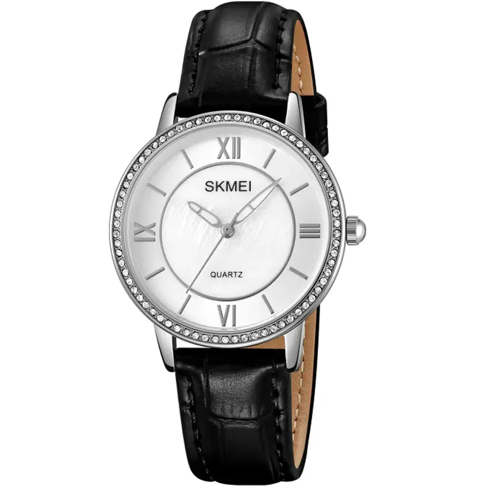 Skmei - 2253 - Diamond Decorated Lady Gold Watch - Black/Silver image 0