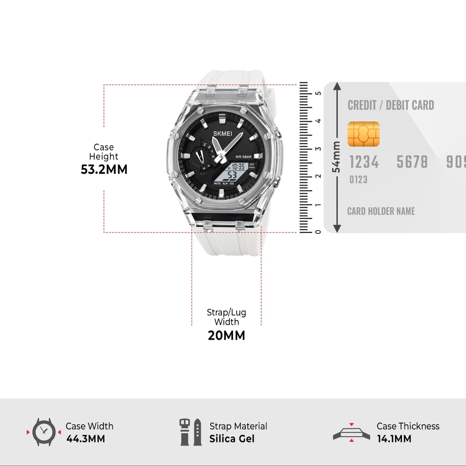 Skmei - 2100 - World Time 50m Waterproof - White/Black image 3