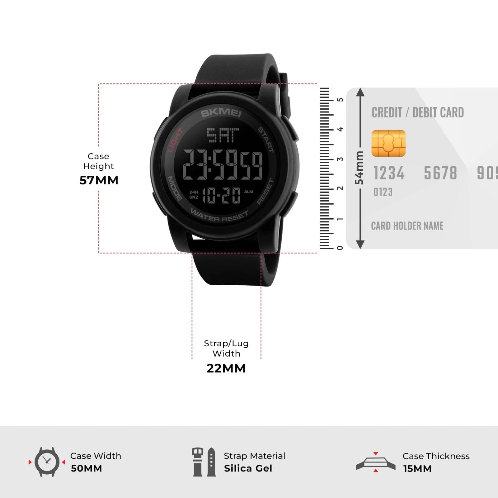 SKMEI - 1257 - Digital Dial Silica Gel Strap Watch for Men - black image 4