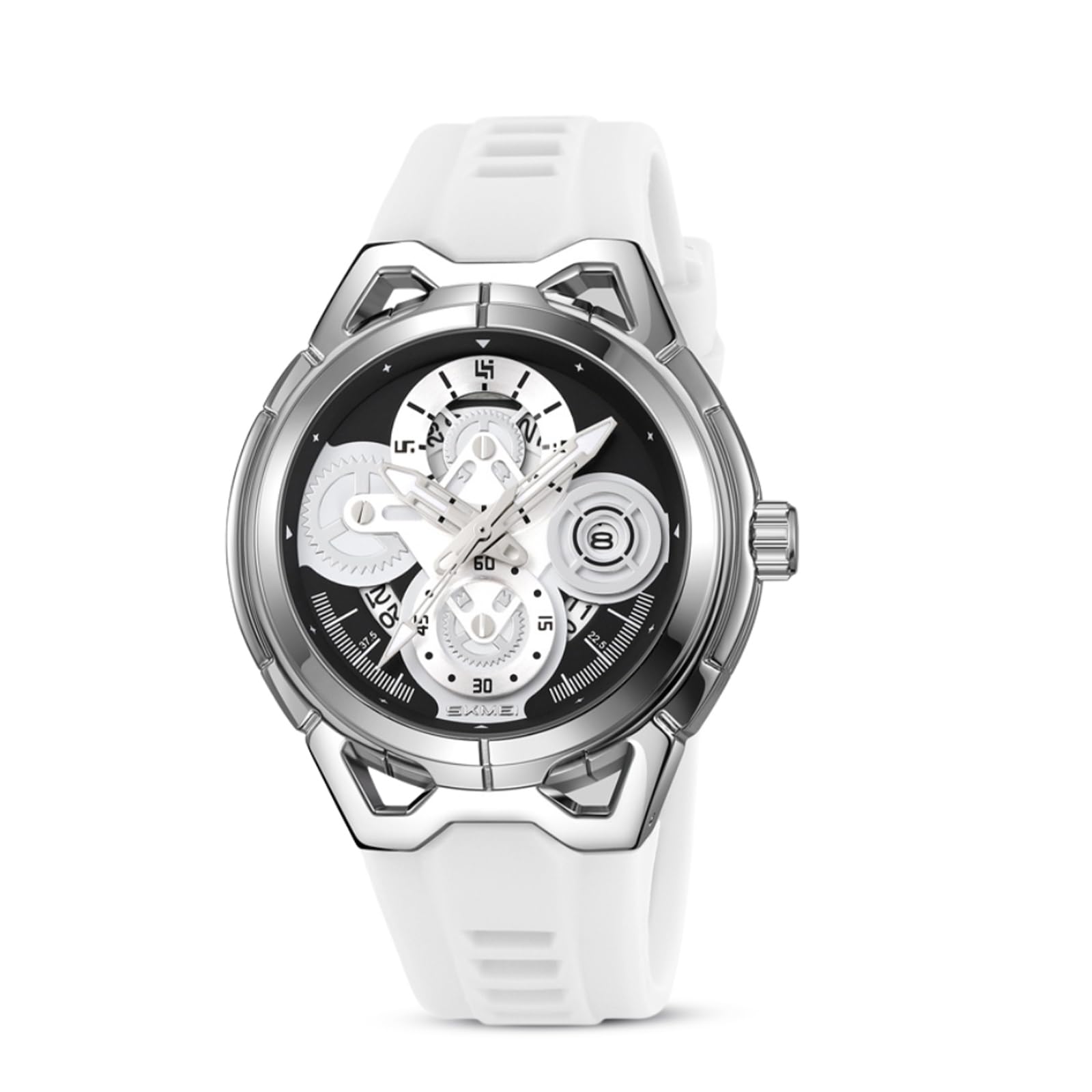 Skmei – 9349 – Silicone Quartz Luxury Watch – Silver/White image 1