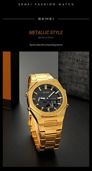 Skmei - 1816 - Dual Display luminous waterproofs 50+ timezone - Golden/White image 3