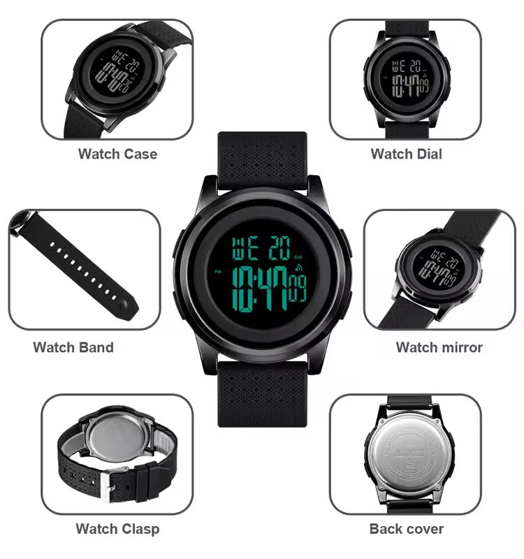 SKMEI - 1502 - Digital Thin Dial Waterproof Wrist Watch - black/black image 4