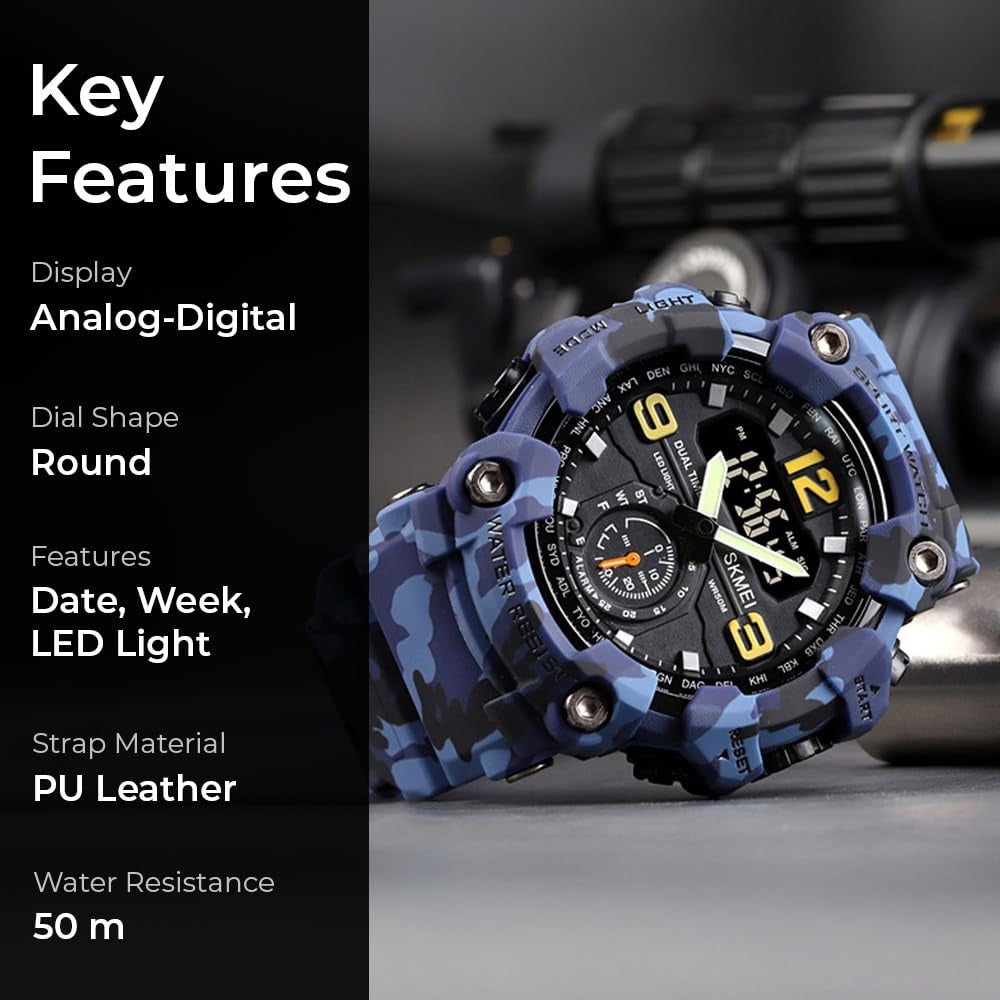 Skmei - 1637 - Warrior Dual Display Watch - Blue Camo image 5