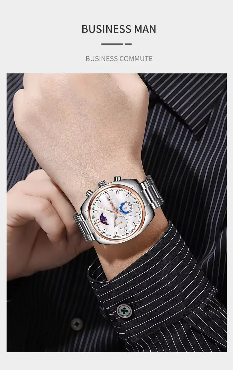 SKMEI - 9325 - Quartz Luxury Moon Phase Chrono Watch - RoseGold/White image 6