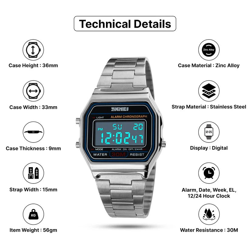Skmei - 1123 - Digital Stainless Steel Watch - Silver image 3
