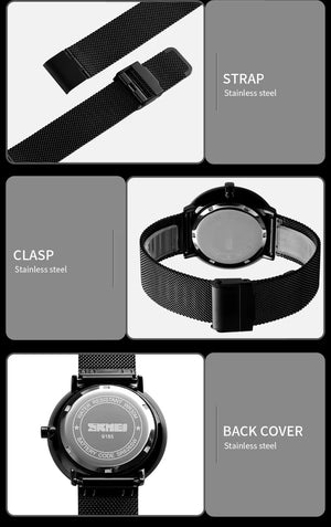 SKMEI - 9185 - Ultra Minimal Black Mesh Wristwatch - White image 2