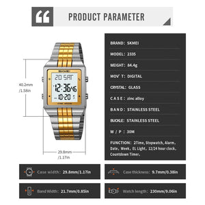 SKMEI - 2335 - Digital Multifunction Stainless Steel Watch - Gold/Silver image 6