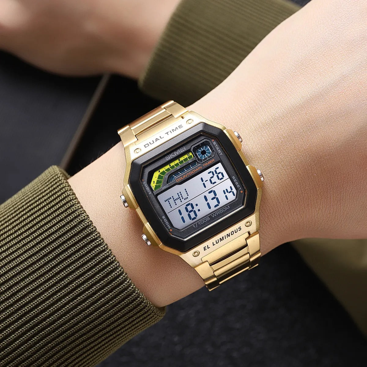 Skmei – 2307 – Digital Sports Watch – Gold/Steel image 2