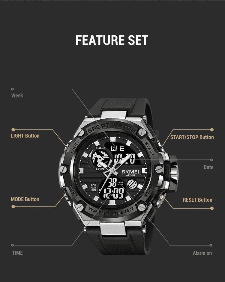 Skmei - 2119 - Sports Dual Display Electronic Watch Waterproof - Silver image 2