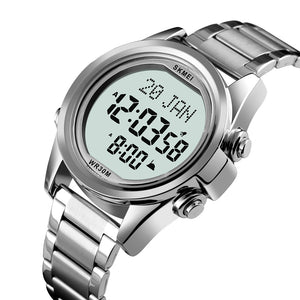 SKMEI - 1667 - Qibla Azan Time Reminder Prayer Watch - Silver/white image 1