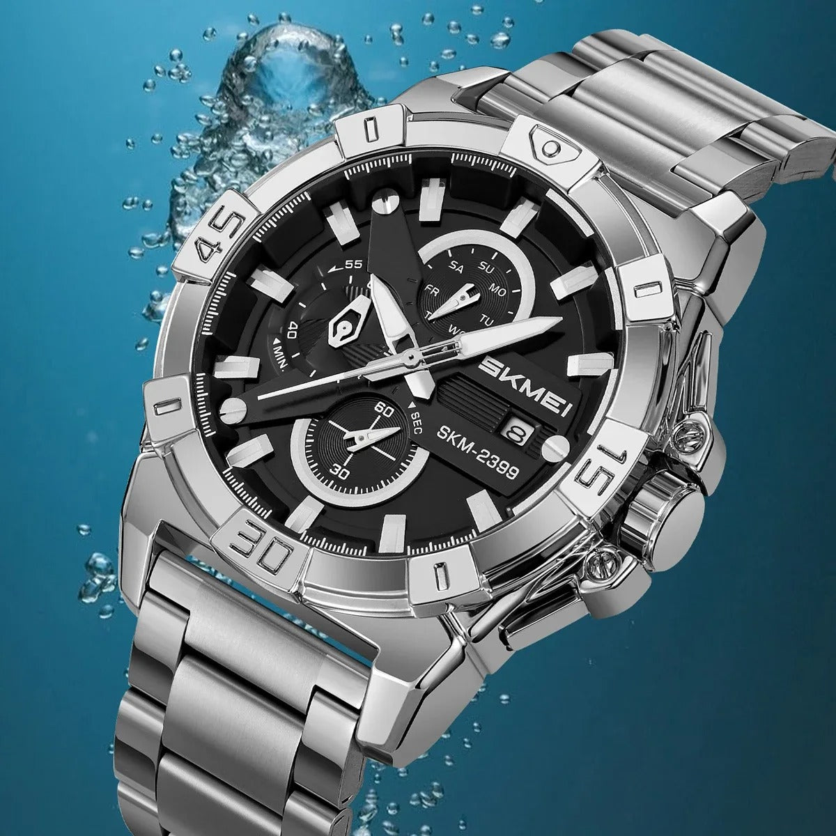 SKMEI - 2399 - Analog Multifunction Watch for Men with Stopwatch - silver image 5