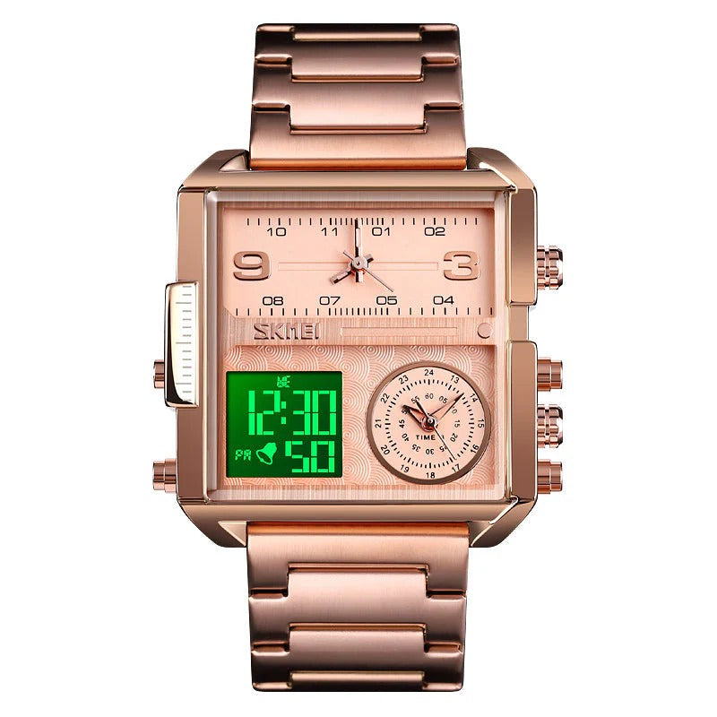 Skmei - 1584 - Sports Quartz Waterproof Tiple time - RoseGold-Steel image 0