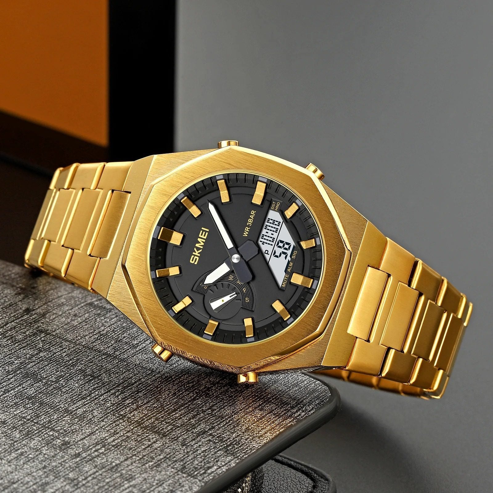 Skmei - 1816 - Dual Display luminous waterproofs 50+ timezone - Golden/White image 2